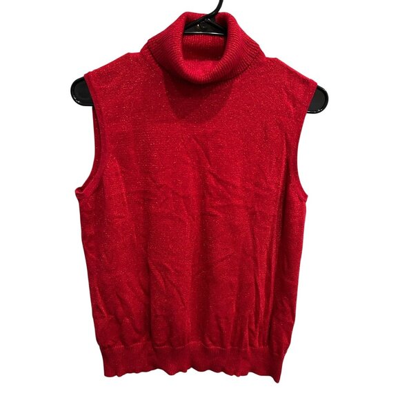 Cable & Gauge Red Sleeveless Turtleneck Sweater Vest Womens - Picture 1 of 9